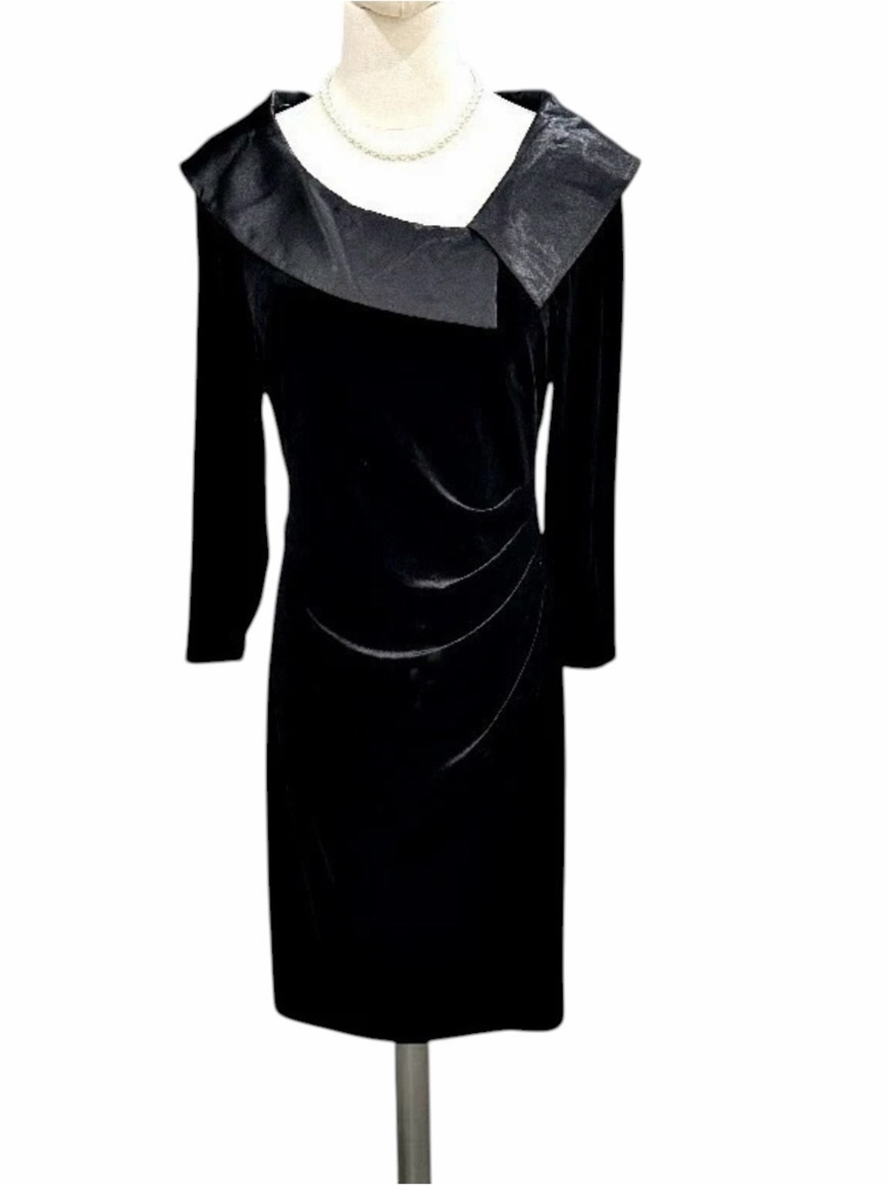 Jessica Howard Vintage Vibes Black Velvet Satin Collar Sheath Dress Sz 16